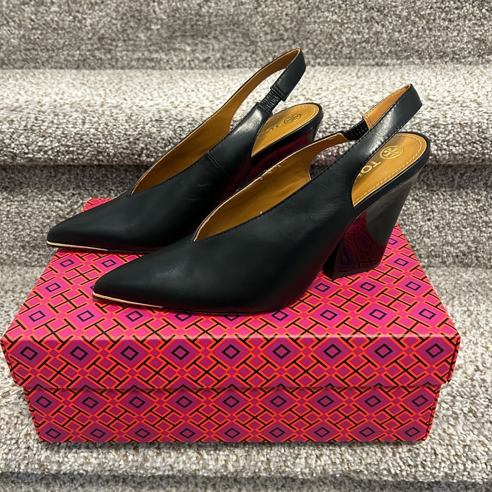 Tory Burch Black Lila 95MM Slingback Pump